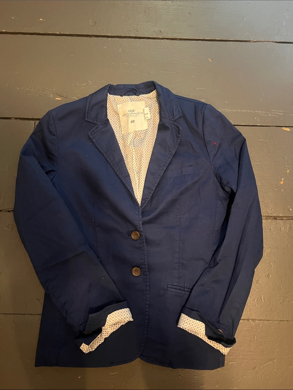 H&M Navy Blazer with Polka Dot Lining